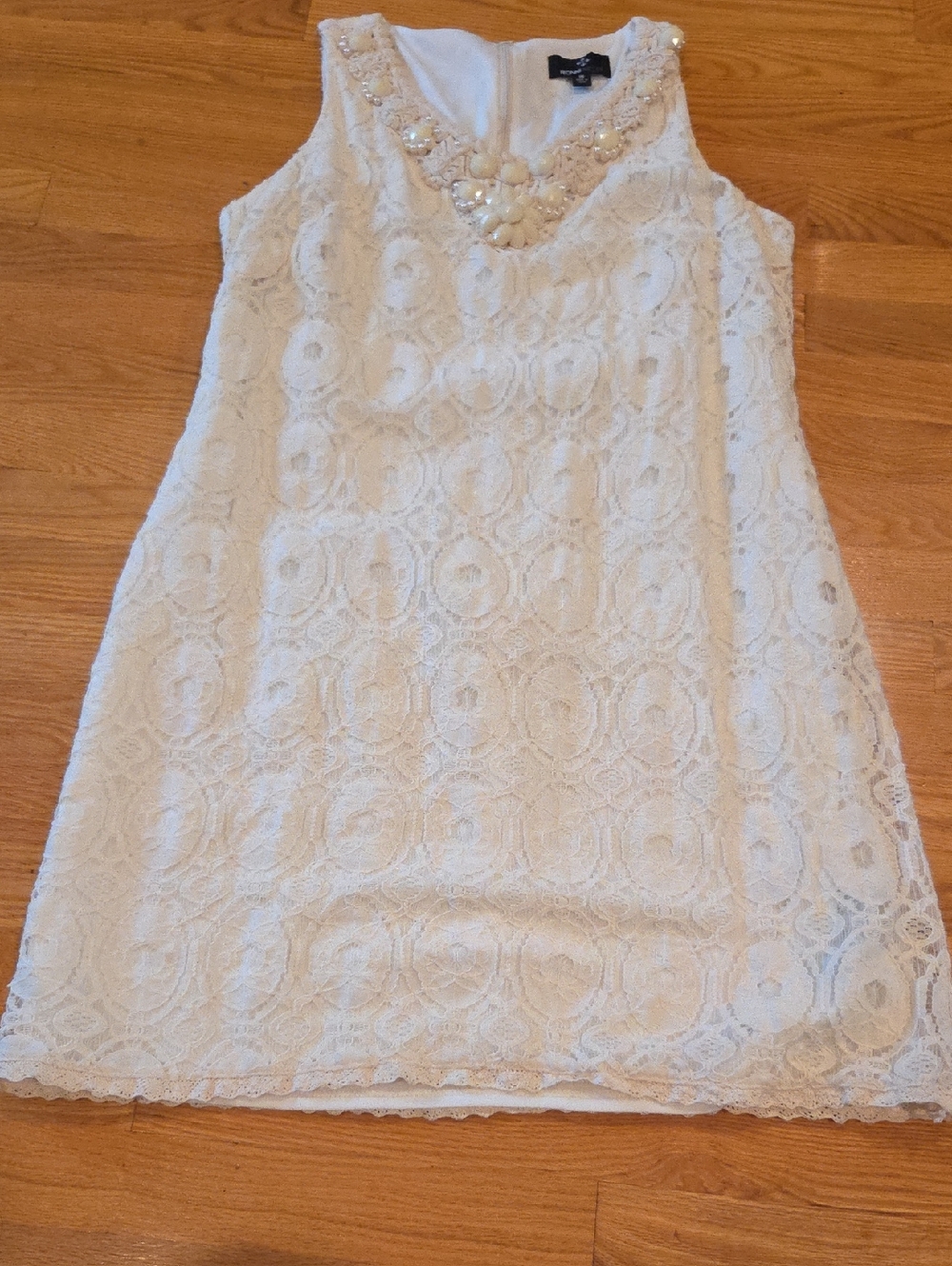 Ivanka Trump Ivory Lace Embellished V-Neck Shift Dress